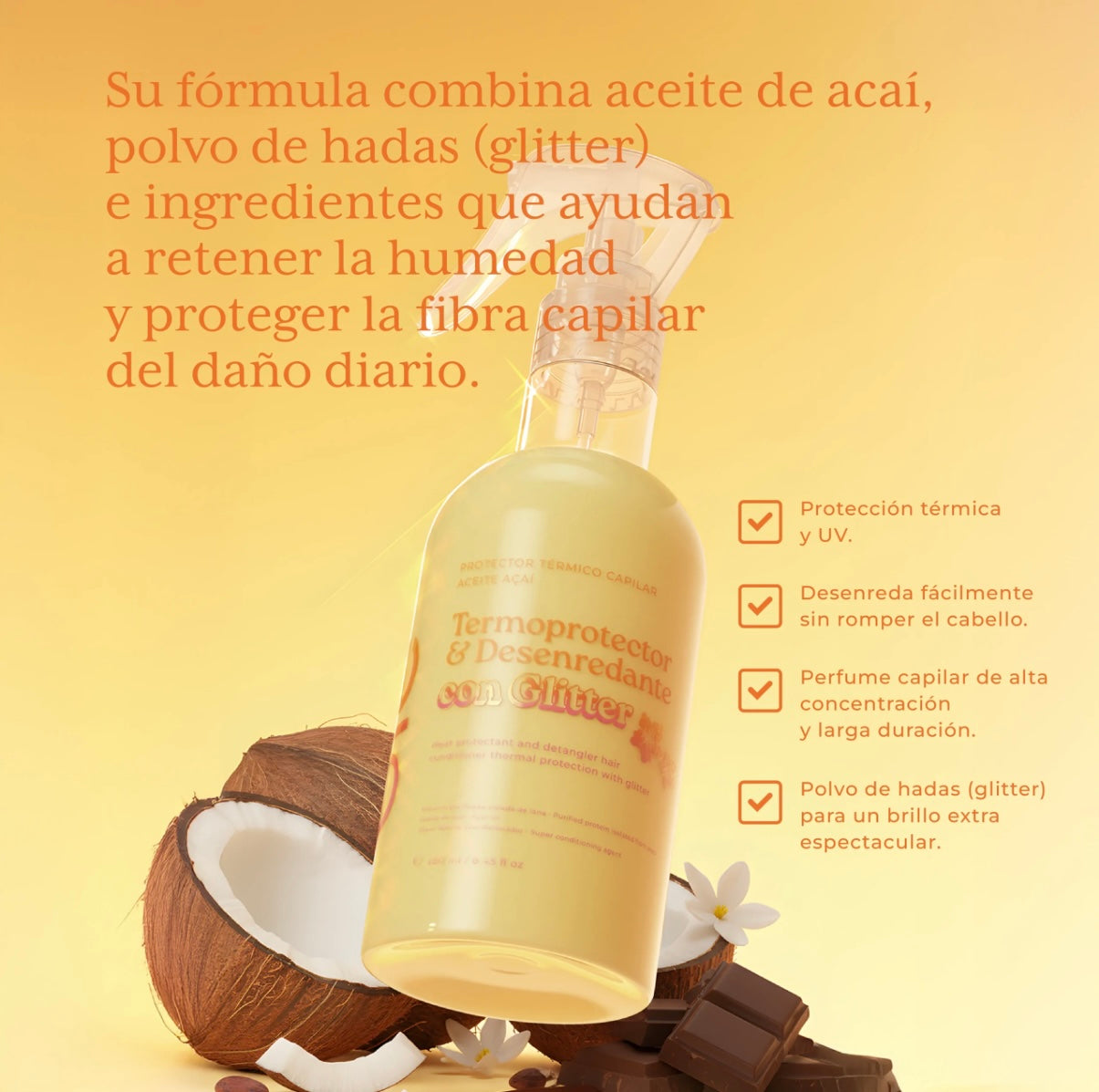 TERMOPROTECTOR & DESENREDANTE ACEITE DE ACAÍ CON GLITTER - Olé Capilar