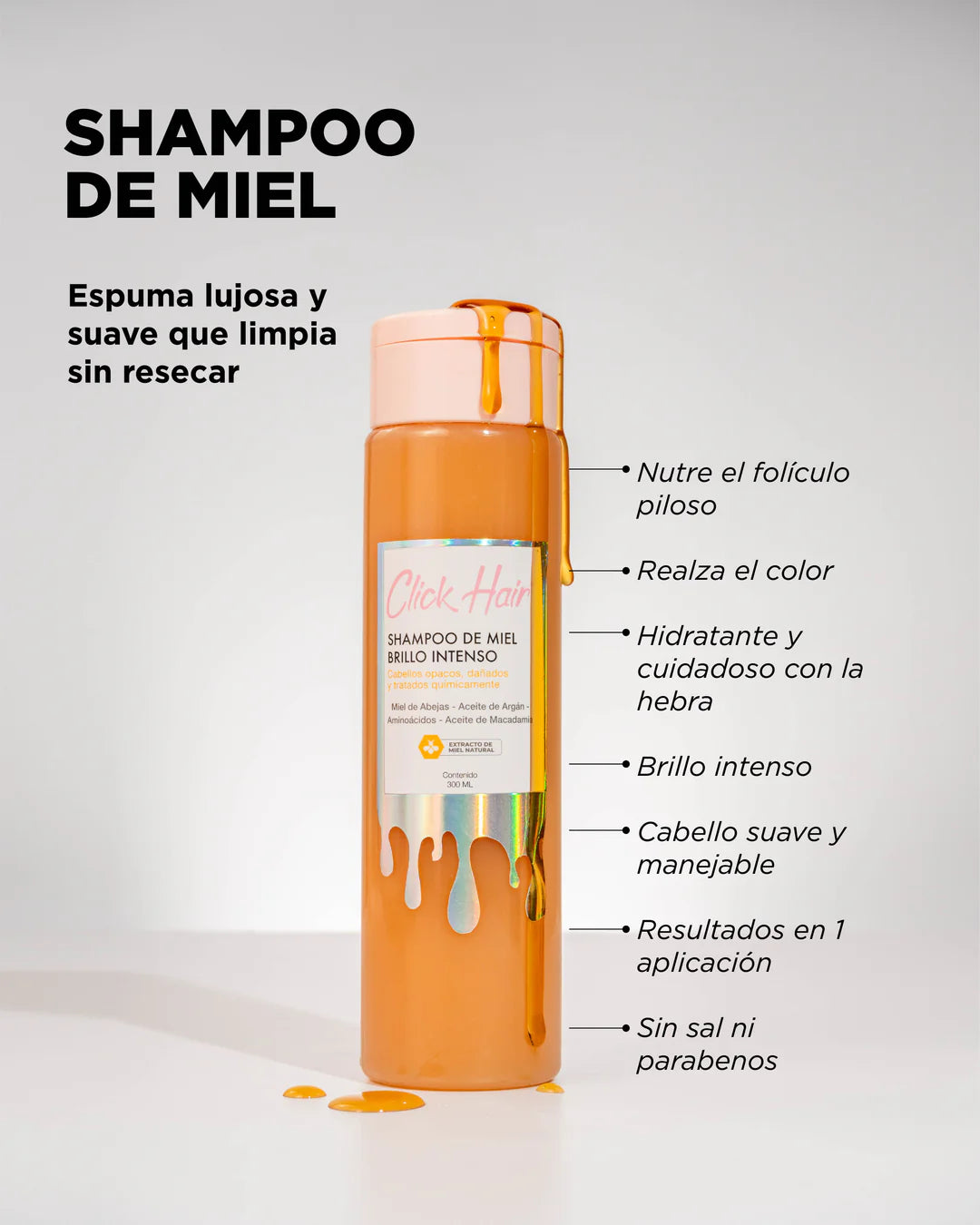 Shampoo de miel brillo intenso - CLICK HAIR